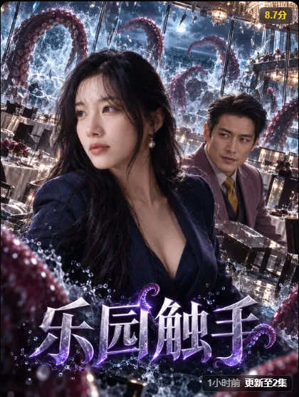 奇幻悬疑短剧封面，月下人物群像